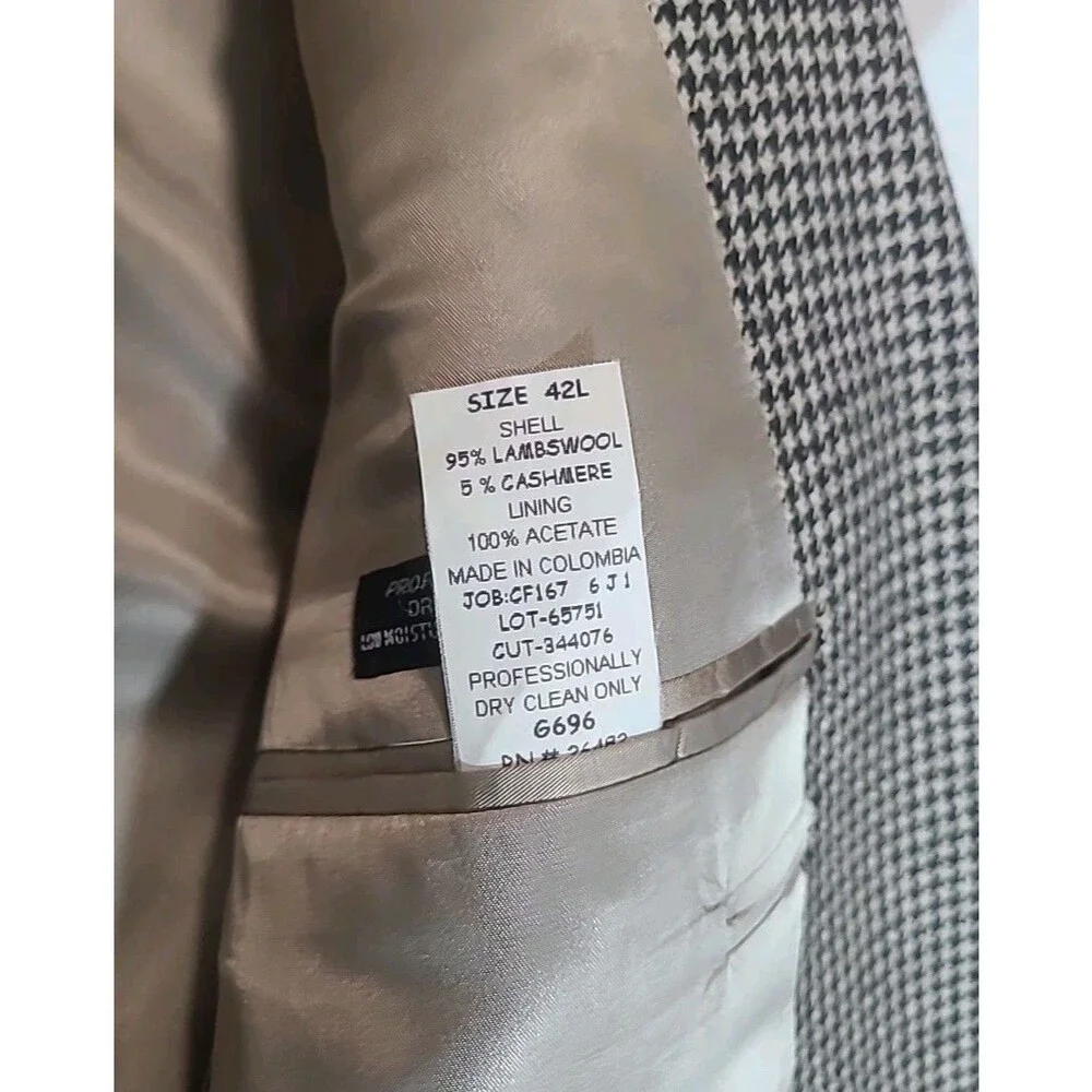 Roundtree & Yorke Men Blazer Sport Coat Suit Jacket Wool Houndstooth Tweed 42L